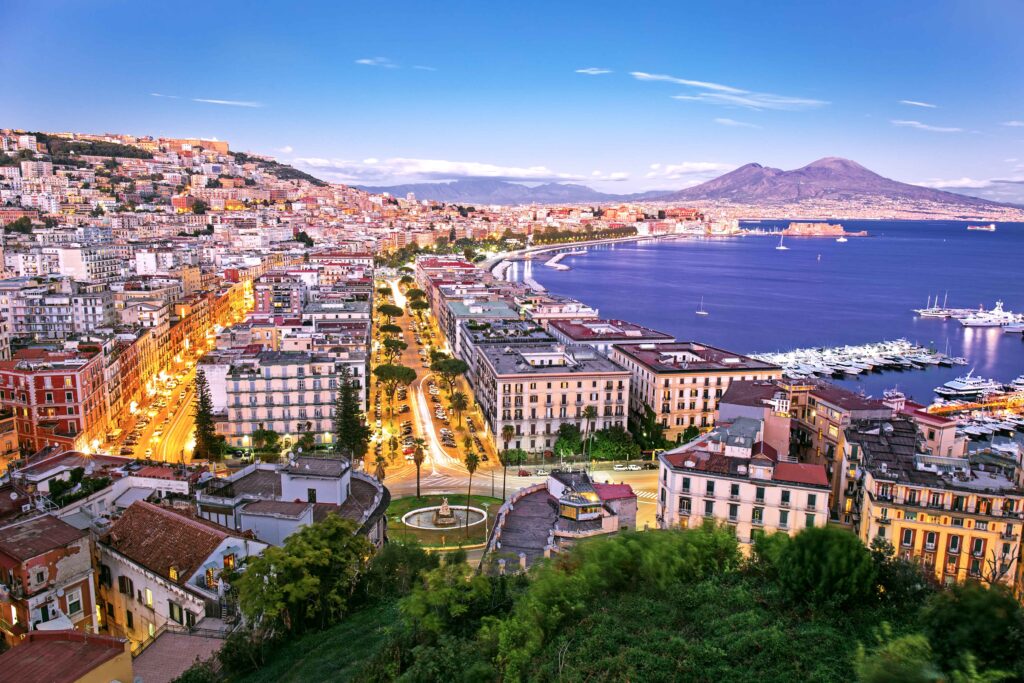 Panoramic scenic view of Naples at night