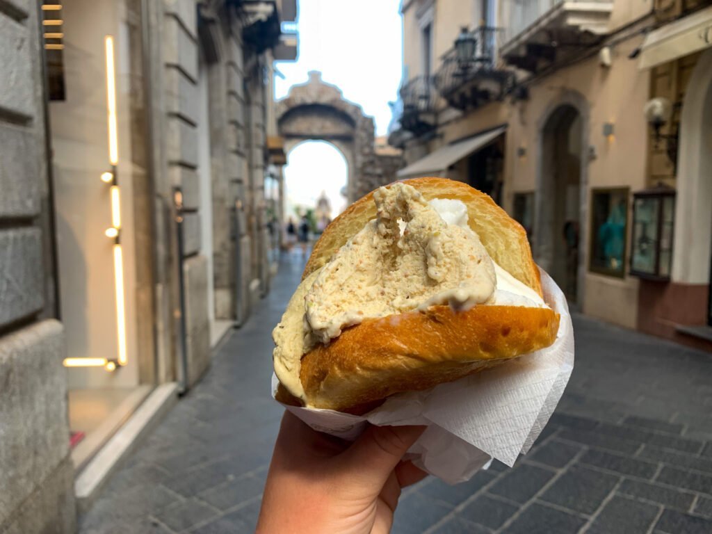 Brioche with gelato, a Taormina classic